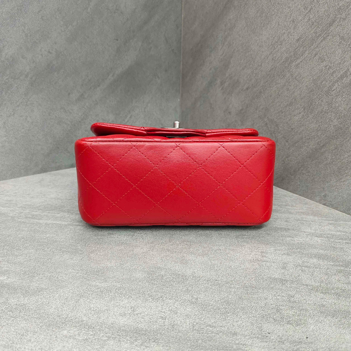 Chanel CF Square Mini Red Silver Lambskin Chain Bag