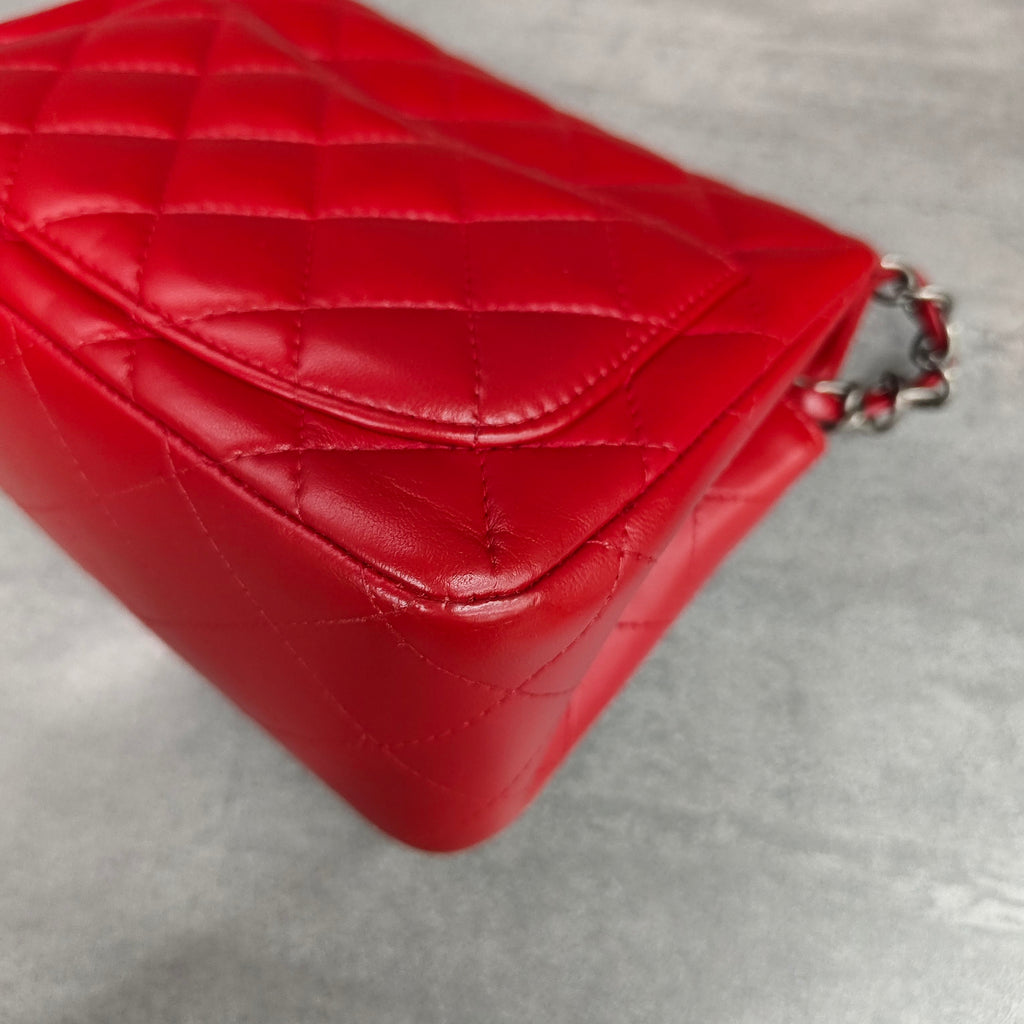 Chanel CF Square Mini Red Silver Lambskin Chain Bag