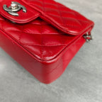 Chanel CF Square Mini Red Silver Lambskin Chain Bag