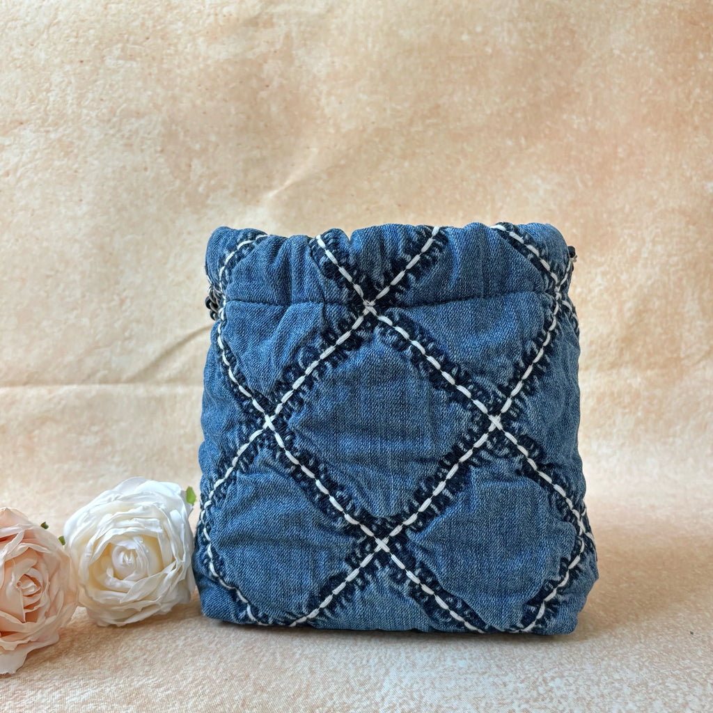 Chanel 22bag mini with chip blue denim