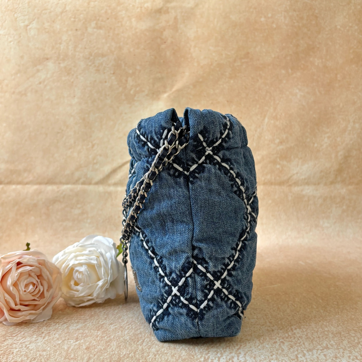 Chanel 22bag mini with chip blue denim