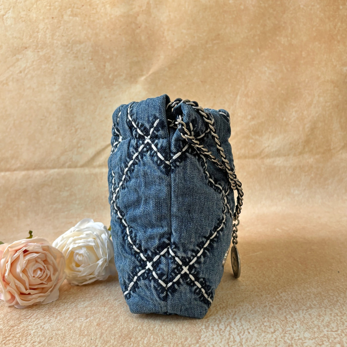 Chanel 22bag mini with chip blue denim