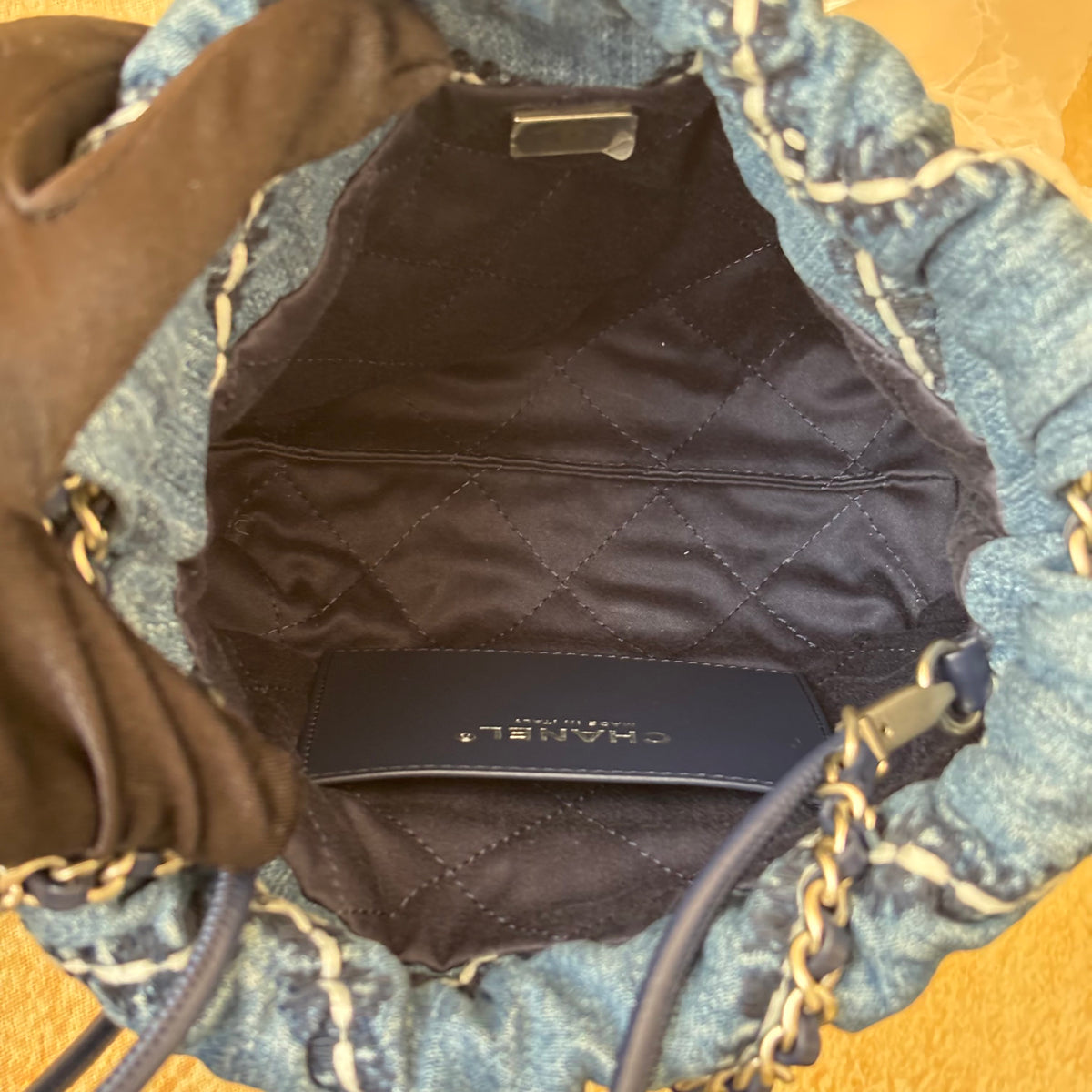 Chanel 22bag mini with chip blue denim