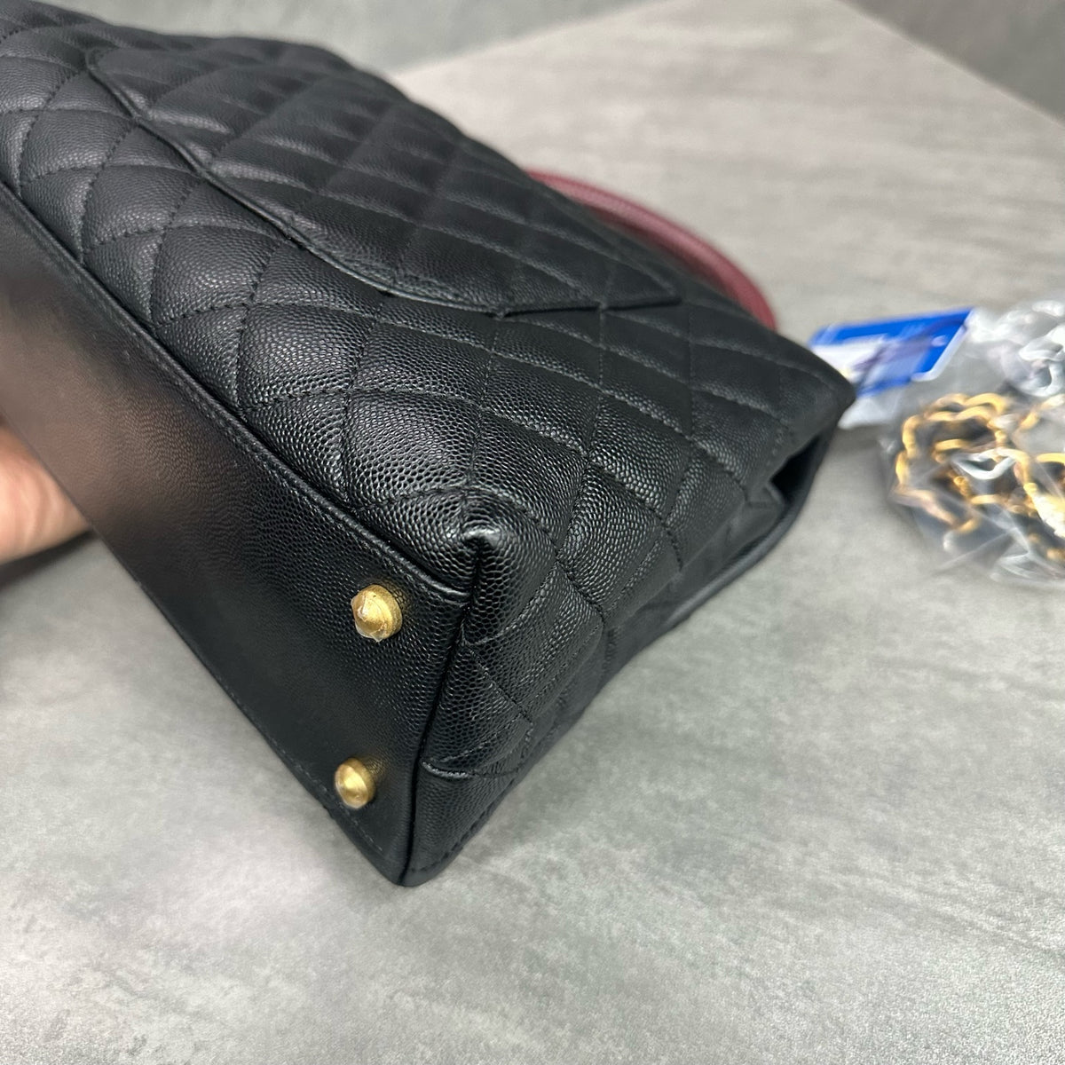 Chanel Coco Handle Black Caviar Leather Gold Hardware Red Handle with Card