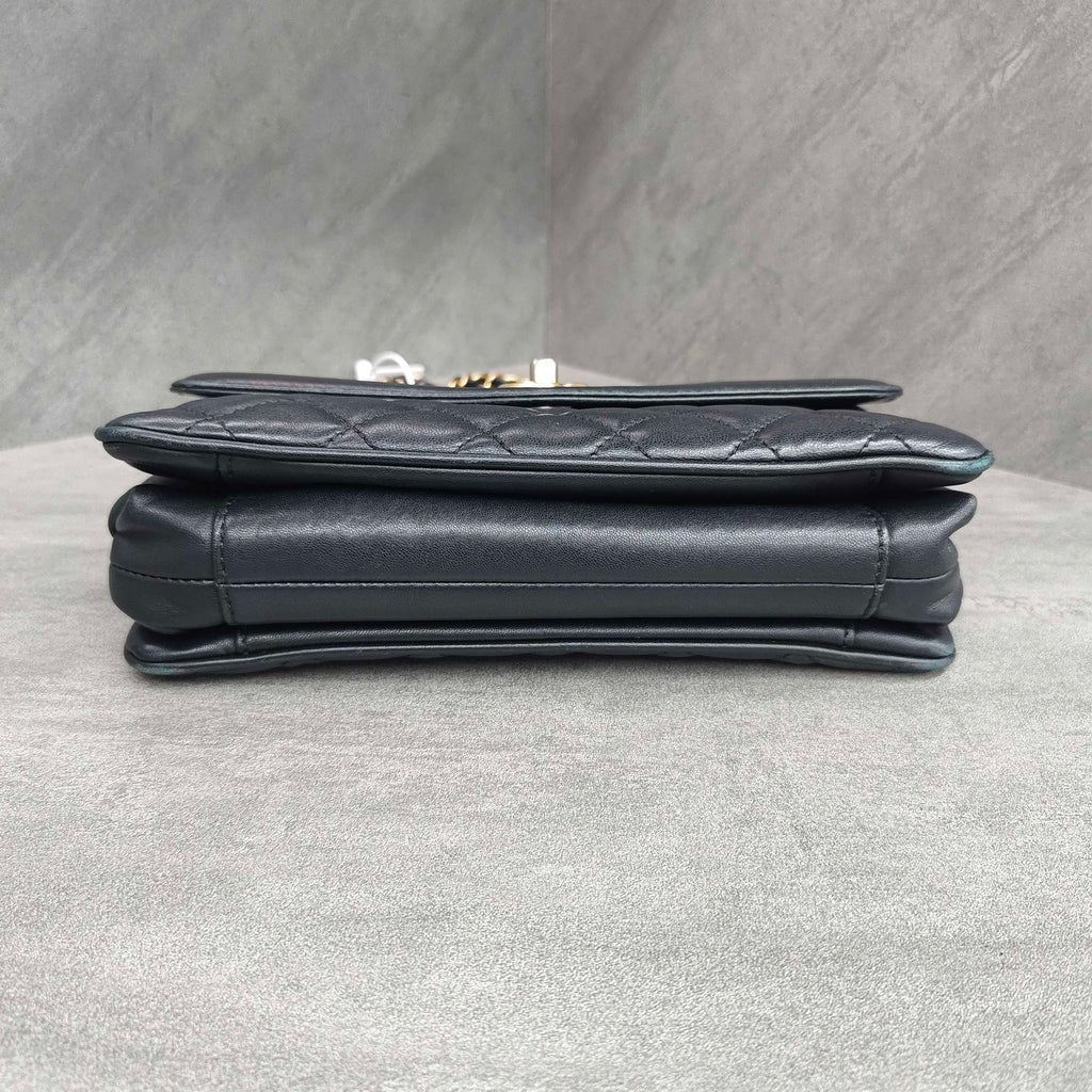 CHANEL Black Gold Lambskin Accordion Flap Bag