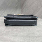 CHANEL Black Gold Lambskin Accordion Flap Bag