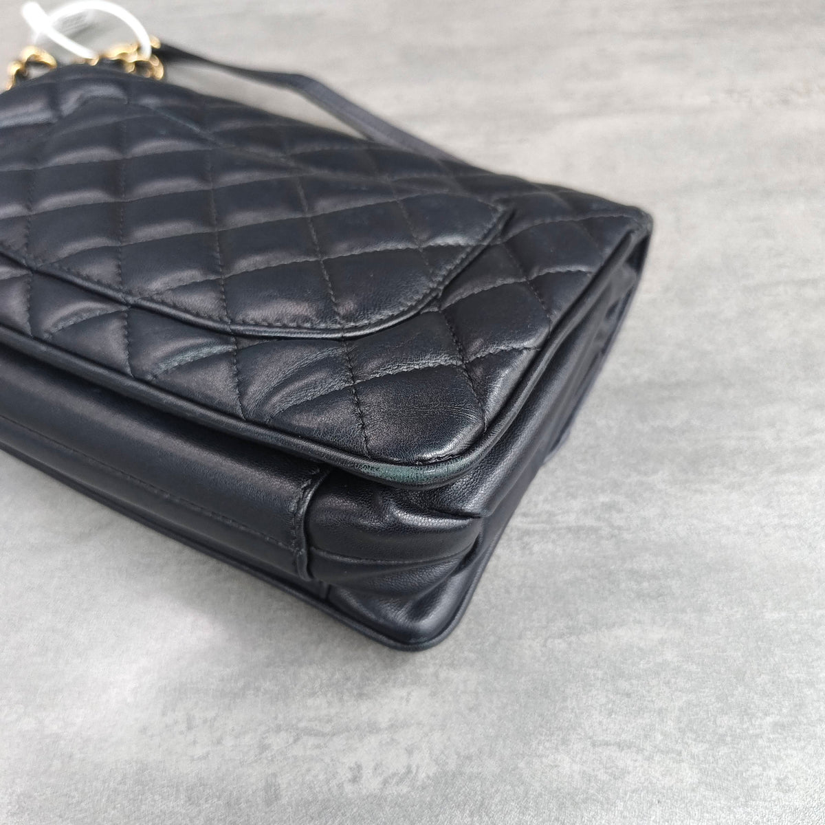 CHANEL Black Gold Lambskin Accordion Flap Bag