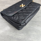 CHANEL Black Gold Lambskin Accordion Flap Bag