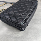 CHANEL Black Gold Lambskin Accordion Flap Bag