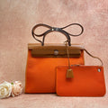 Hermes Herbag Box R Stamp Classic Orange and Brown Cowhide Top Handle and Crossbody Bag with Silver Hardware