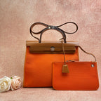 Hermes Herbag Box R Stamp Classic Orange and Brown Cowhide Top Handle and Crossbody Bag with Silver Hardware
