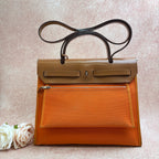 Hermes Herbag Box R Stamp Classic Orange and Brown Cowhide Top Handle and Crossbody Bag with Silver Hardware