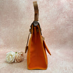 Hermes Herbag Box R Stamp Classic Orange and Brown Cowhide Top Handle and Crossbody Bag with Silver Hardware