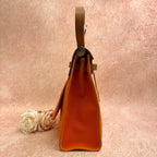 Hermes Herbag Box R Stamp Classic Orange and Brown Cowhide Top Handle and Crossbody Bag with Silver Hardware