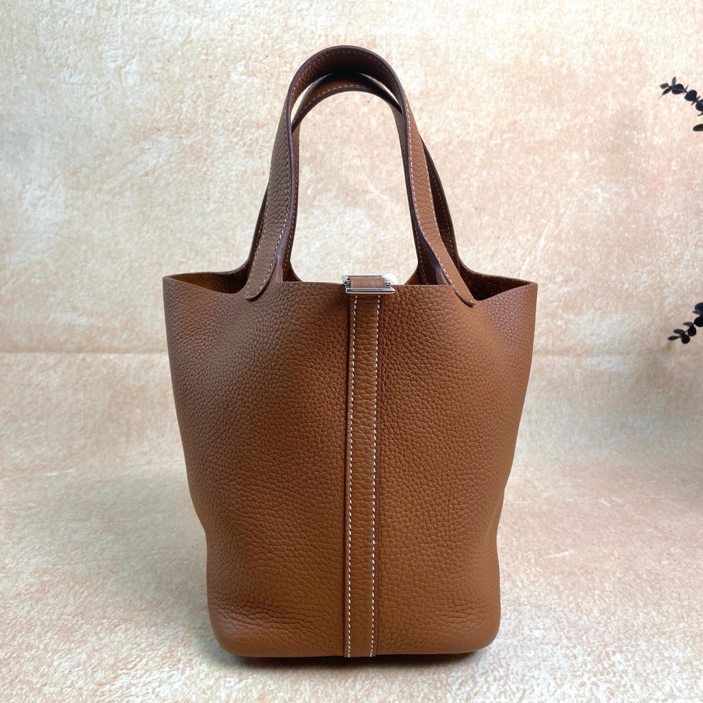 Hermes Gold Picotin Bucket Bag Silver Hardware Z Stamp Full Set