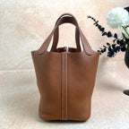 Hermes Gold Picotin Bucket Bag Silver Hardware Z Stamp Full Set