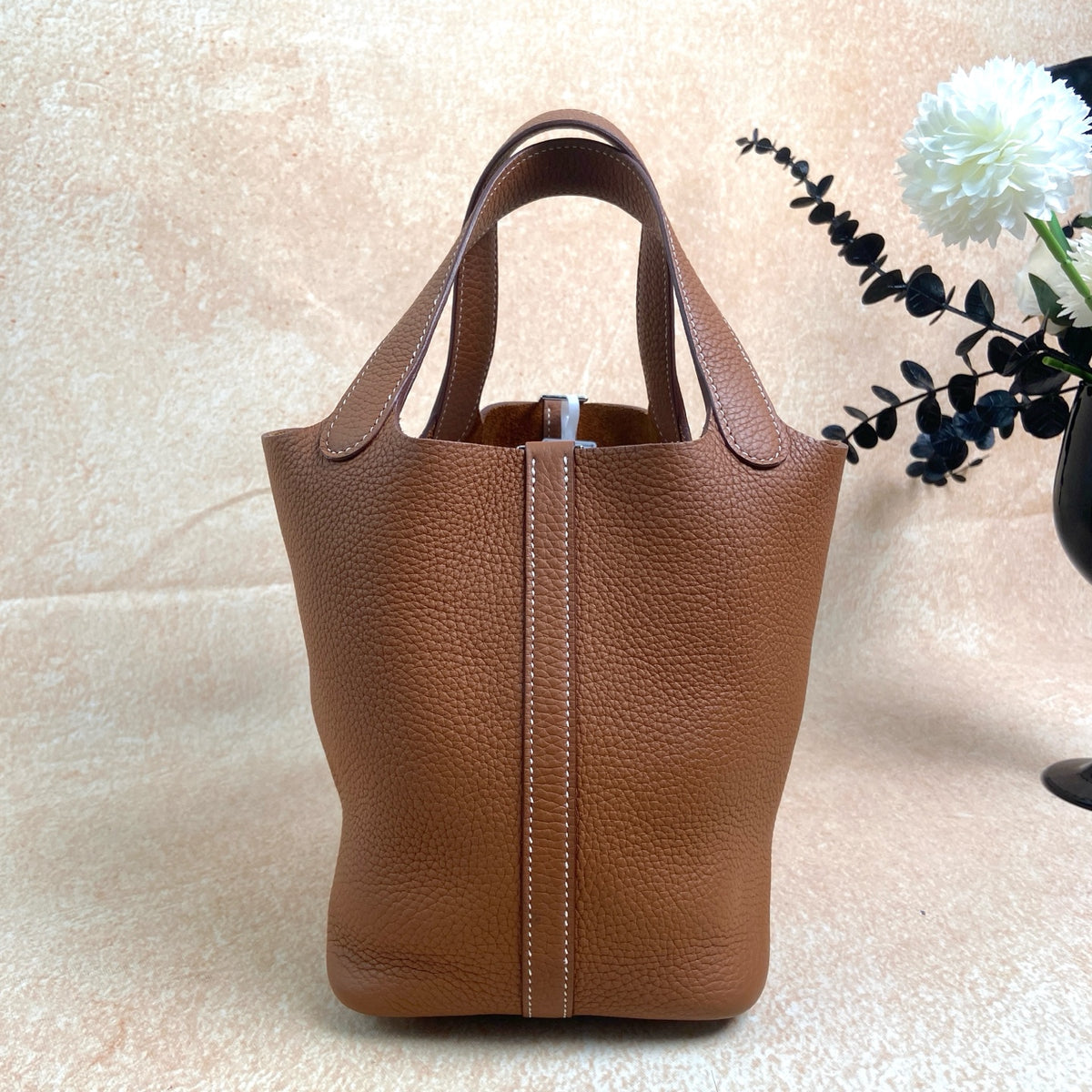 Hermes Gold Picotin Bucket Bag Silver Hardware Z Stamp Full Set