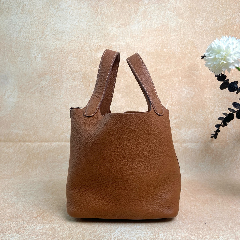 Hermes Gold Picotin Bucket Bag Silver Hardware Z Stamp Full Set