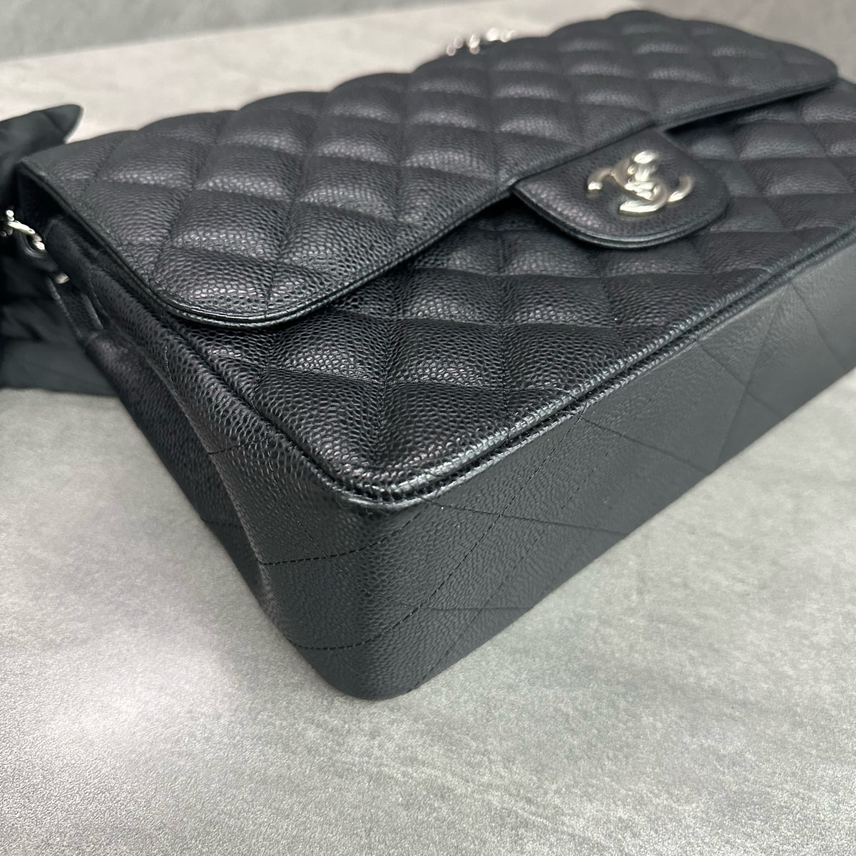 Chanel CF Jumbo Black Caviar Leather Chain Bag with Silver Hardware, with Card and Receipt