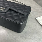 Chanel CF Jumbo Black Caviar Leather Chain Bag with Silver Hardware, with Card and Receipt