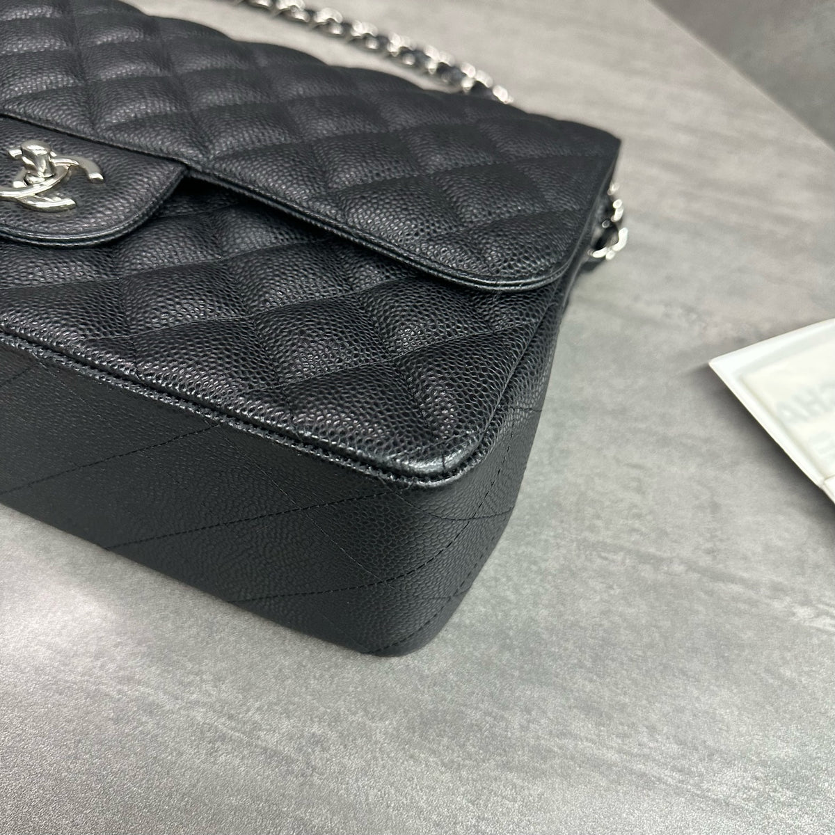 Chanel CF Jumbo Black Caviar Leather Chain Bag with Silver Hardware, with Card and Receipt