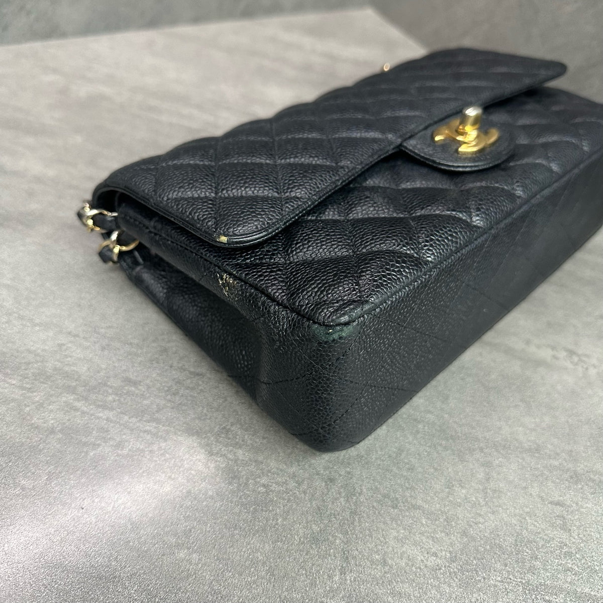 Chanel CF Black Caviar Leather Chain Bag with Gold Hardware