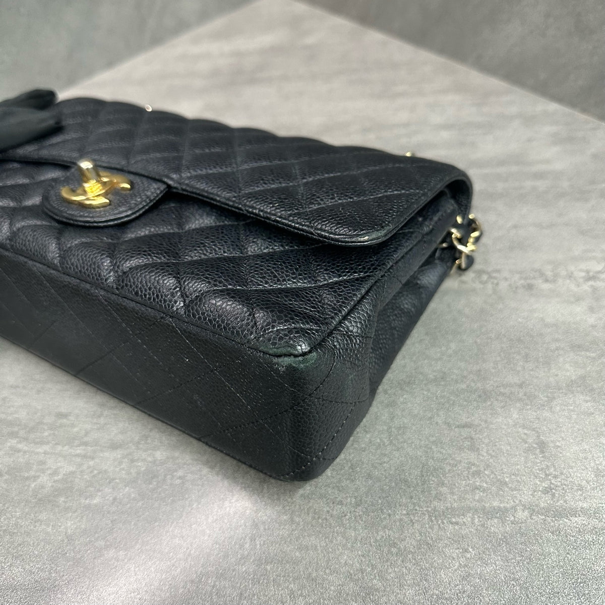 Chanel CF Black Caviar Leather Chain Bag with Gold Hardware