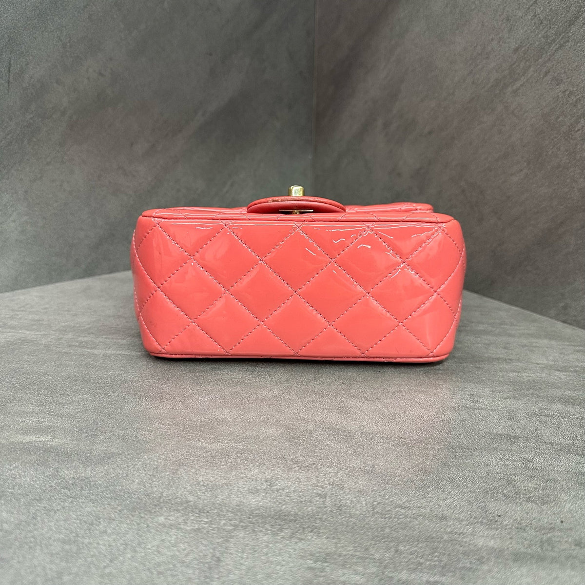 Chanel CF Square Mini Pink Patent Leather Chain Bag with Gold Hardware