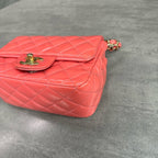 Chanel CF Square Mini Pink Patent Leather Chain Bag with Gold Hardware
