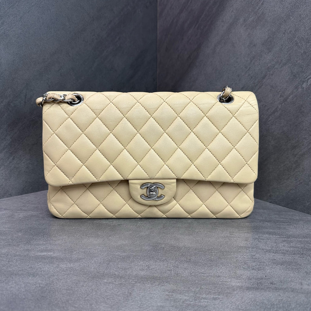 Chanel CF Beige Lambskin Silver Hardware Chain Bag