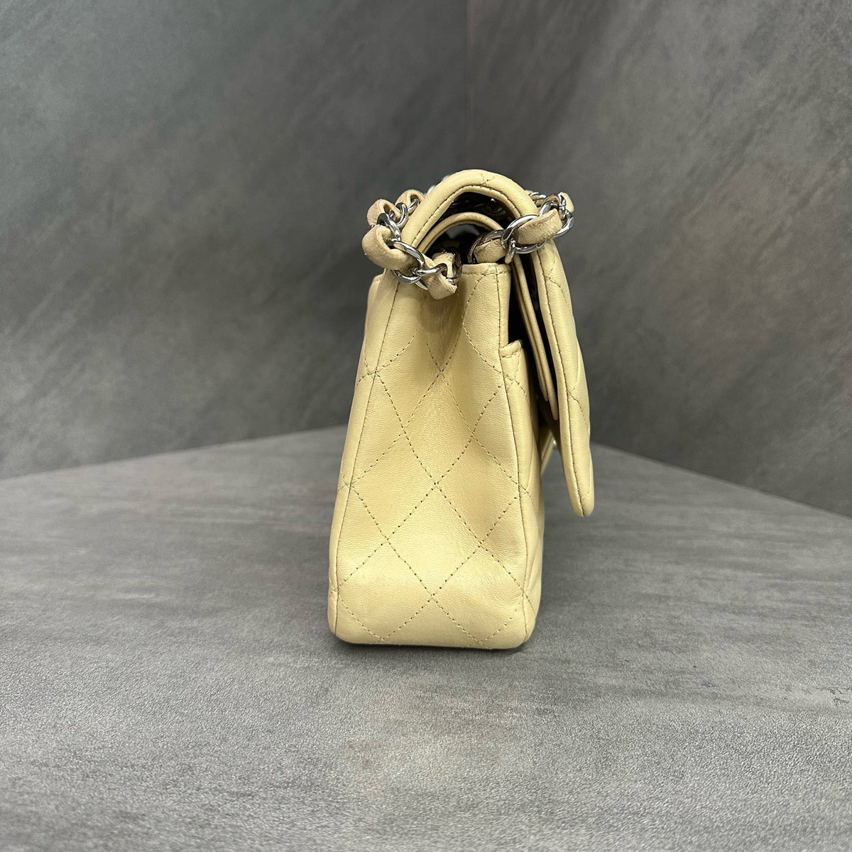 Chanel CF Beige Lambskin Silver Hardware Chain Bag