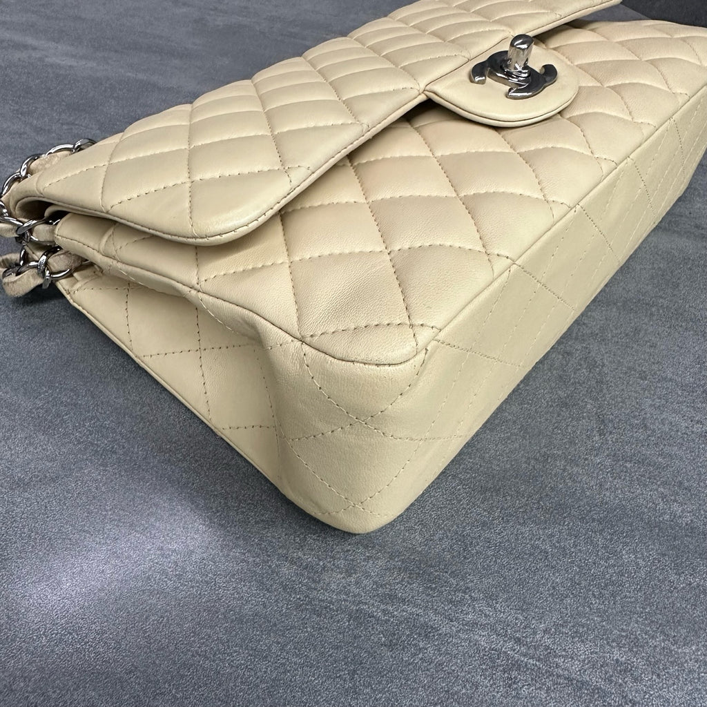 Chanel CF Beige Lambskin Silver Hardware Chain Bag