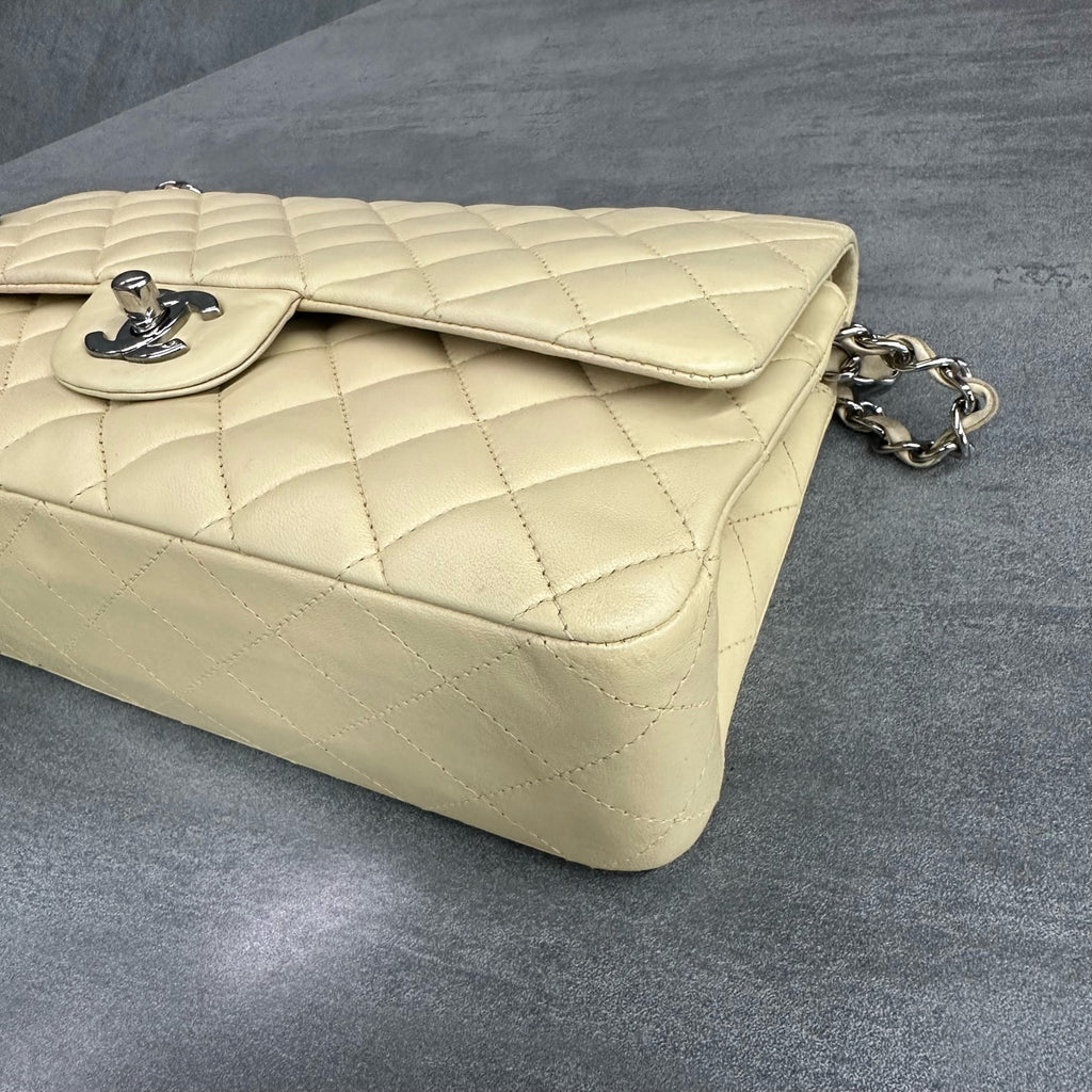 Chanel CF Beige Lambskin Silver Hardware Chain Bag