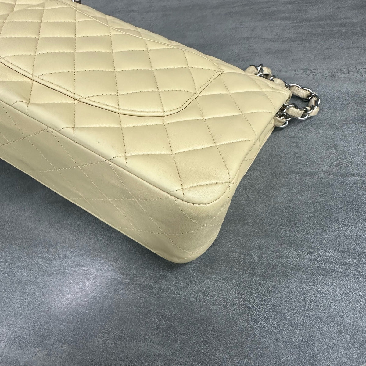 Chanel CF Beige Lambskin Silver Hardware Chain Bag