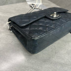 Chanel Classic Flap Black Silver Hardware Lambskin Chain Bag with Card
