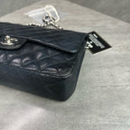 Chanel Classic Flap Black Silver Hardware Lambskin Chain Bag with Card