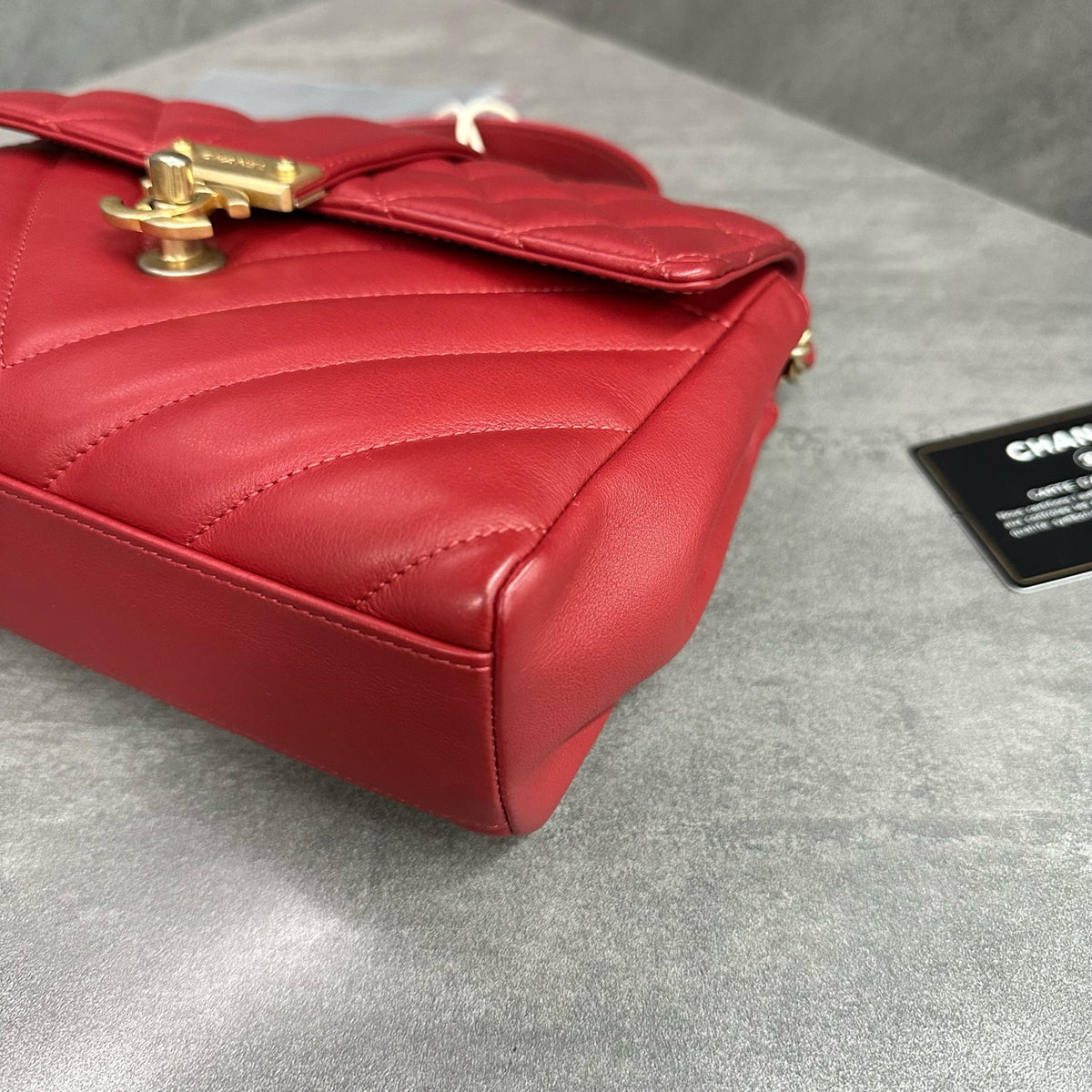 CHANEL Red Gold Chevron Calfskin Handbag