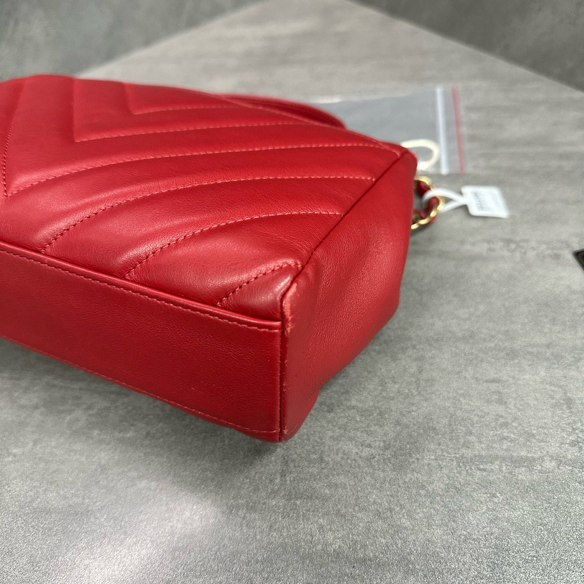CHANEL Red Gold Chevron Calfskin Handbag