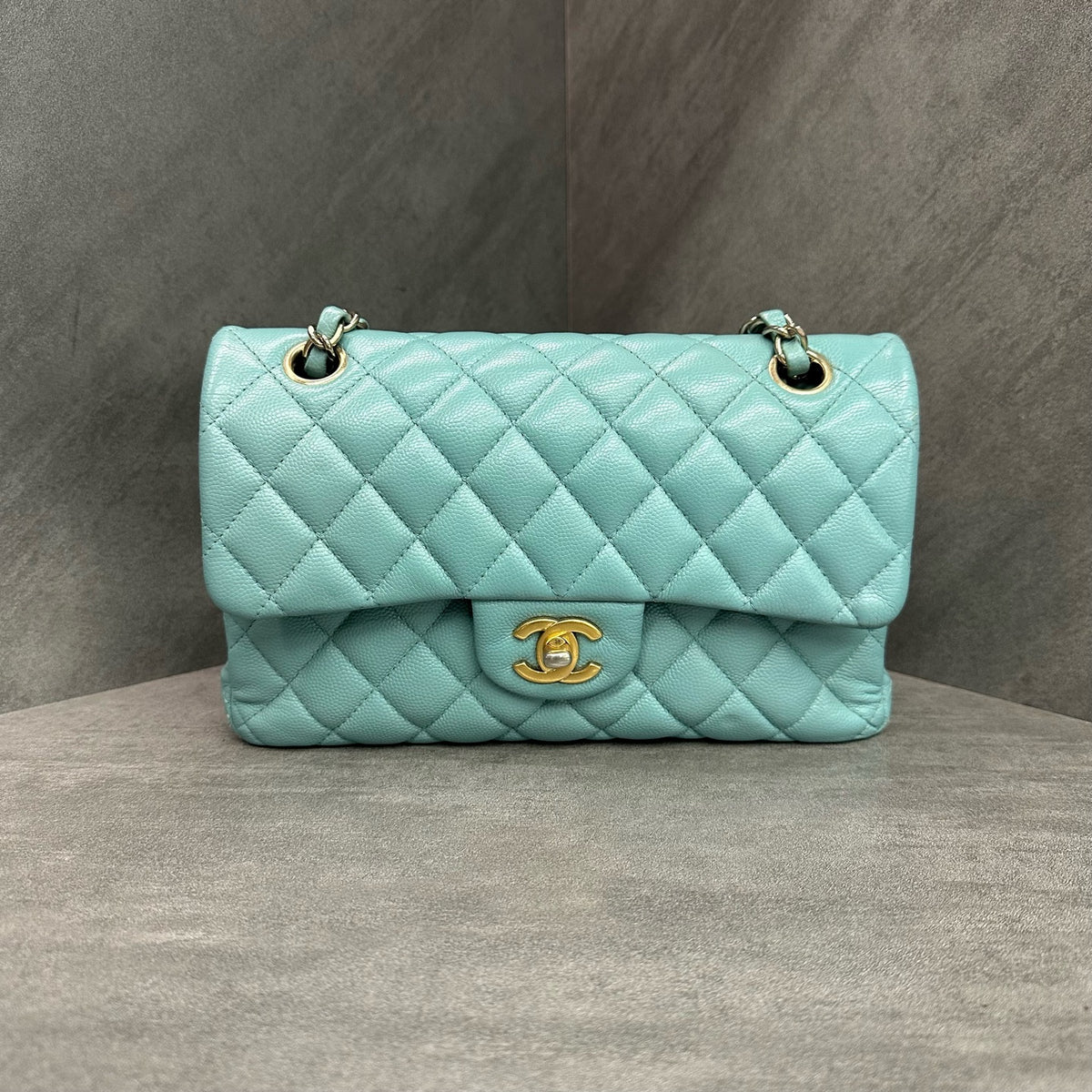 Chanel Classic Flap Chain Bag in Mint Green Caviar Leather with Gold Hardware
