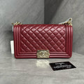 Chanel Le Boy Wine Red Gold Hardware Calfskin Chain Bag 2022 with Card