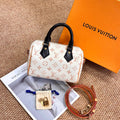 LV Louis Vuitton Speedy 20 Dune Pillow Bag, chip version classic monogram, off-white with black handles, gold hardware
