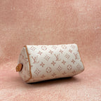 LV Louis Vuitton Speedy 20 Dune Pillow Bag, chip version classic monogram, off-white with black handles, gold hardware