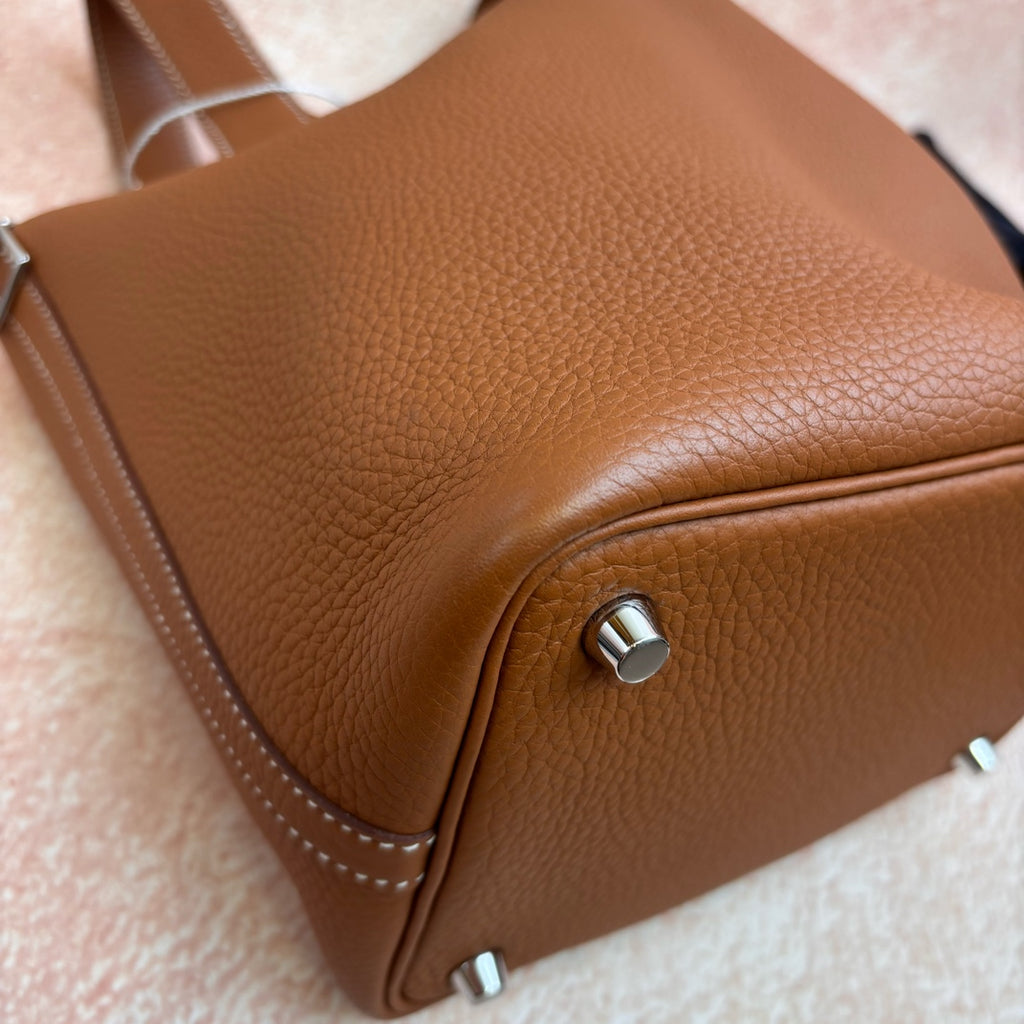 Hermes Gold Picotin Bucket Bag Silver Hardware Z Stamp Full Set