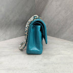 CHANEL Classic Flap Blue Gold Chevron Calfskin Leather