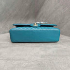 CHANEL Classic Flap Blue Gold Chevron Calfskin Leather
