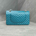 CHANEL Classic Flap Blue Gold Chevron Calfskin Leather