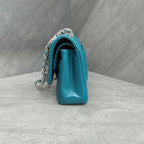 CHANEL Classic Flap Blue Gold Chevron Calfskin Leather