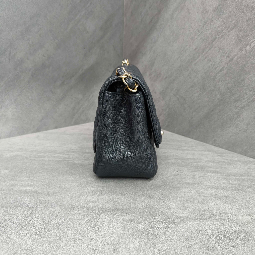 Chanel Classic Flap Square Mini Black Caviar Leather Gold Hardware Chain Bag