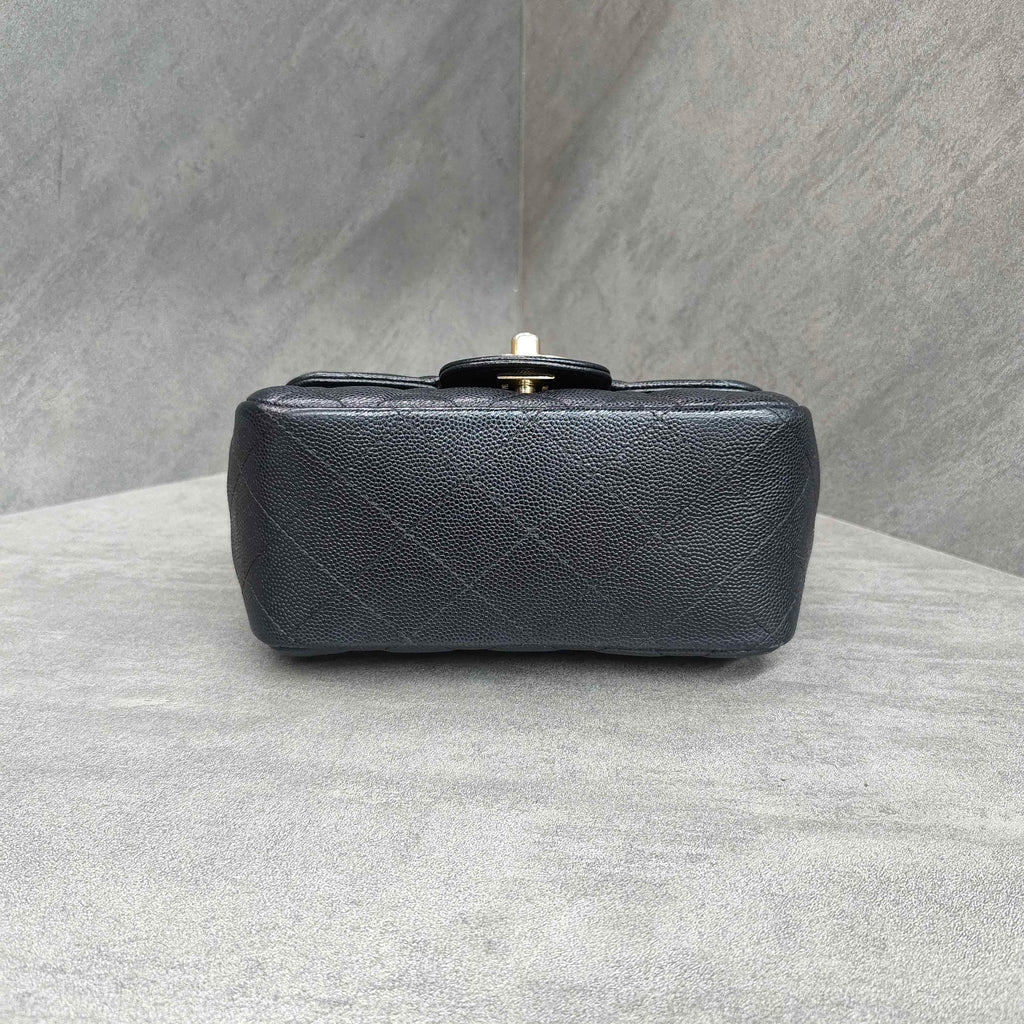 Chanel Classic Flap Square Mini Black Caviar Leather Gold Hardware Chain Bag