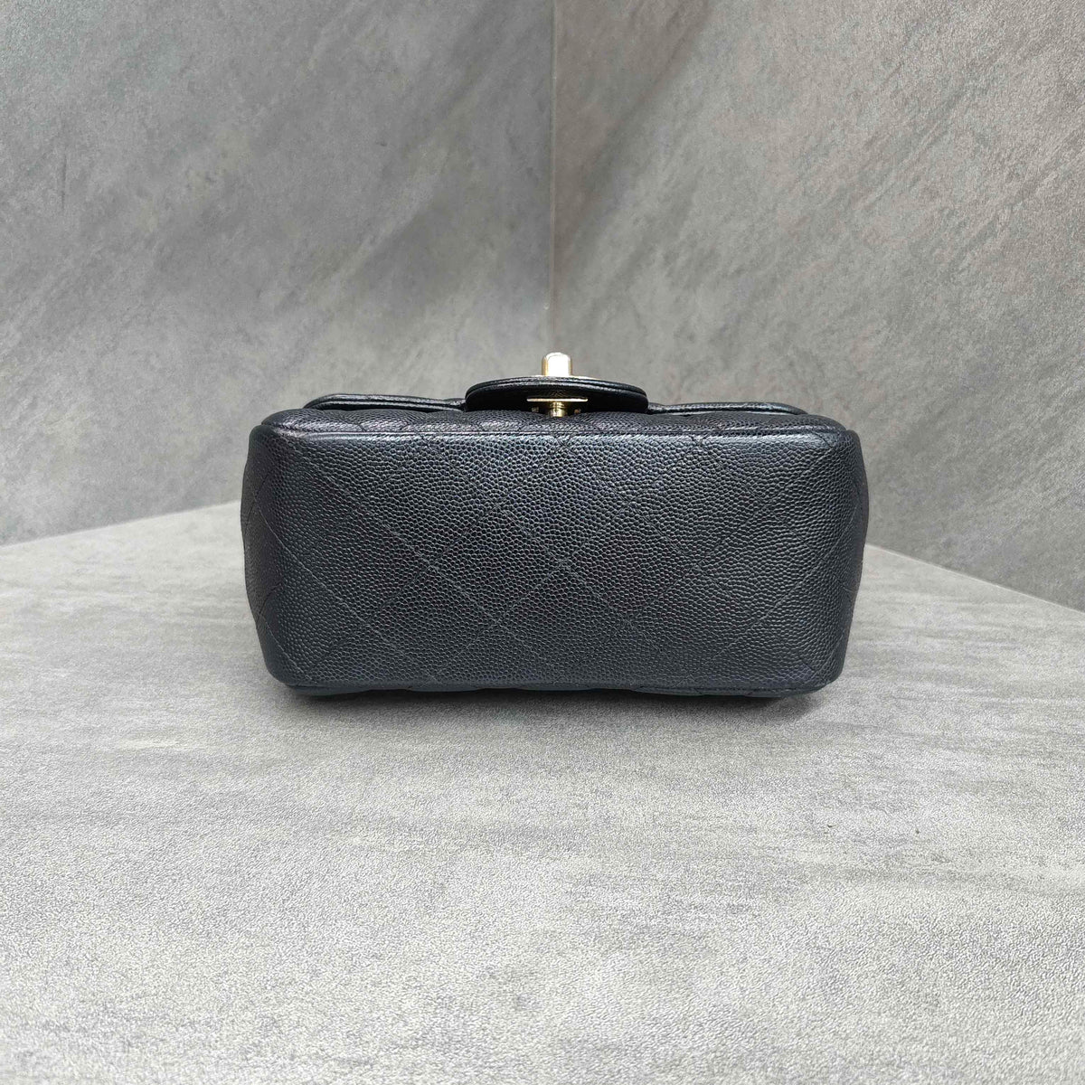 Chanel Classic Flap Square Mini Black Caviar Leather Gold Hardware Chain Bag